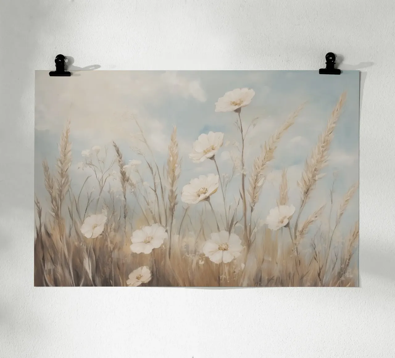 Campo tranquillo di erbe alte e fiori bianchi carta hahnemühle da Melloi Art Print