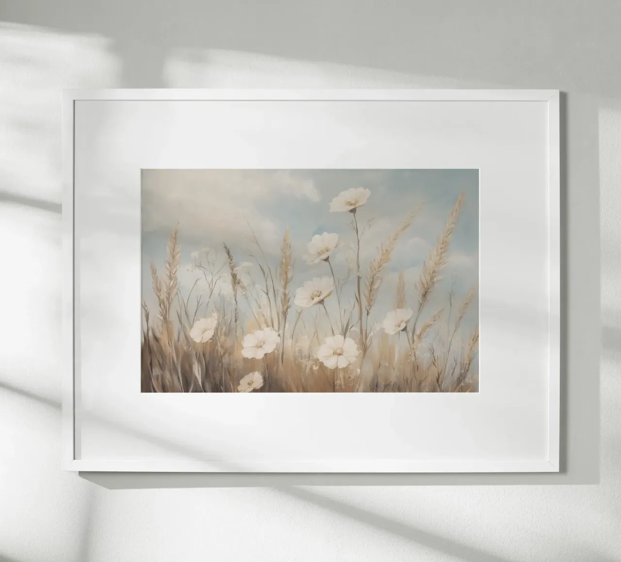 Campo tranquillo di erbe alte e fiori bianchi carta hahnemühle da Melloi Art Print