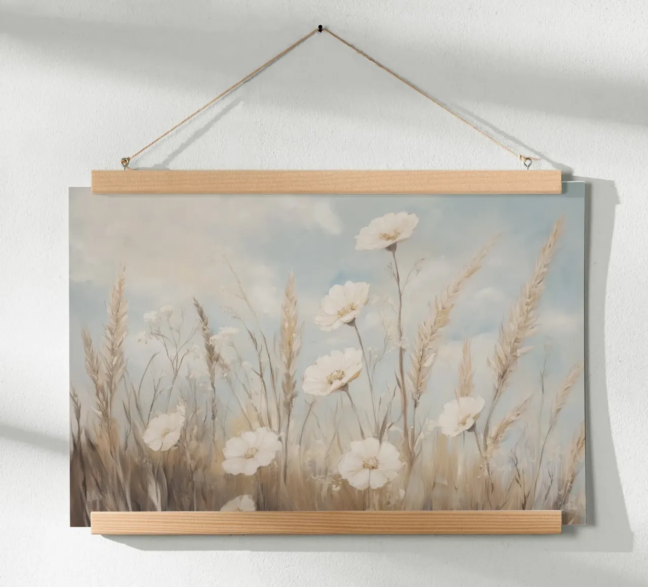 Campo tranquillo di erbe alte e fiori bianchi carta hahnemühle da Melloi Art Print