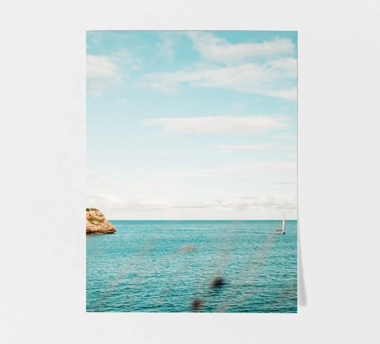 Lighthouse by the sea off Mallorca with sailing boat sticker sheet by Bold and Retro