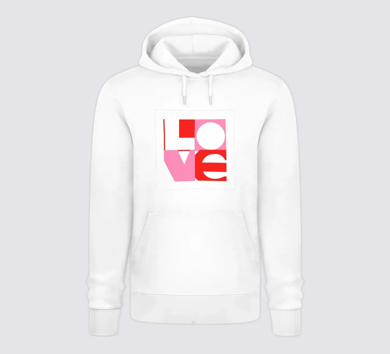 Grande grassetto retrò tipografico 'LOVE' in rosso e rosa felpa con cappuccio da Dominique Vari Words