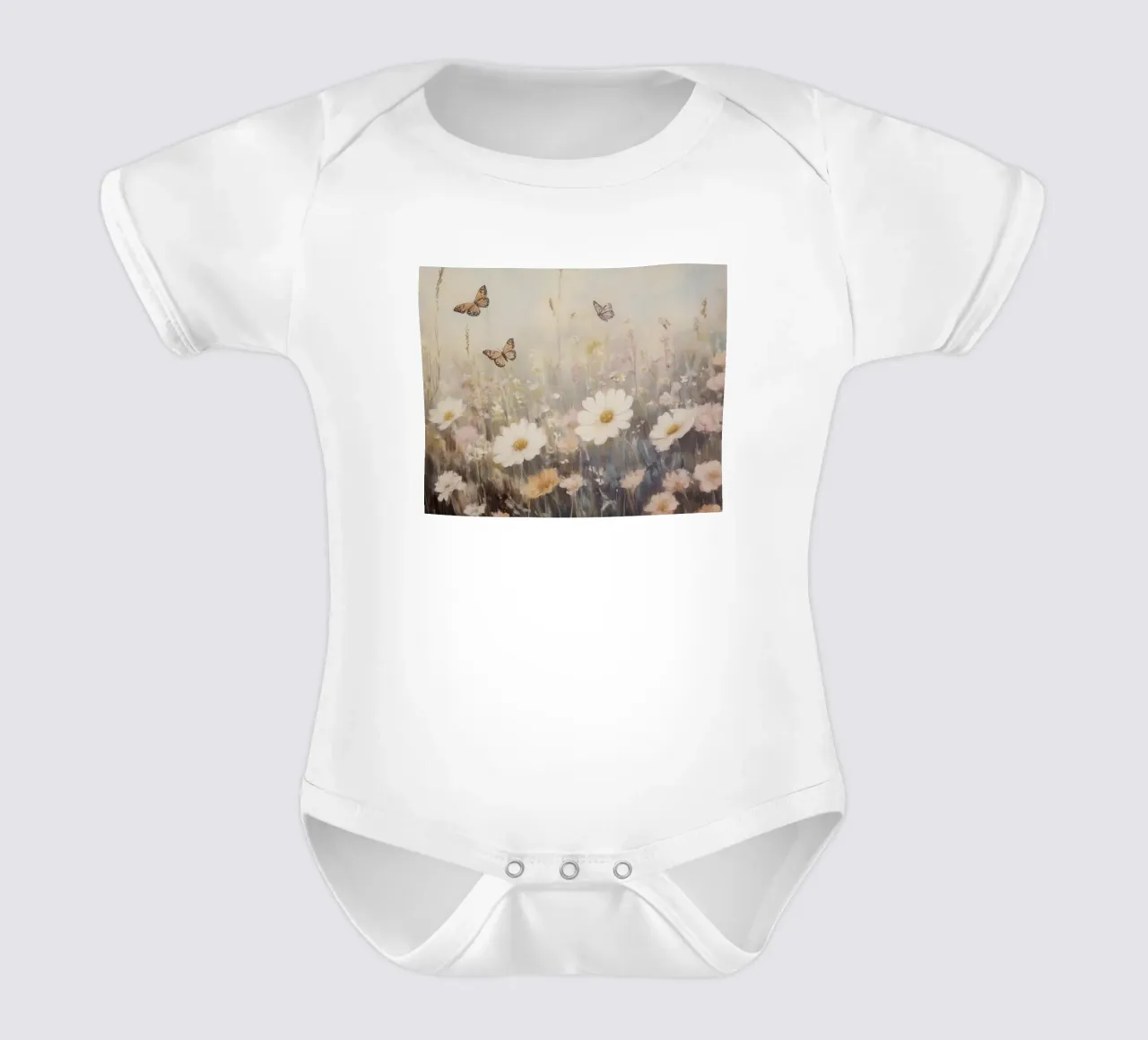 Prato con farfalle e fiori body neonato maniche corte da Melloi Art Print