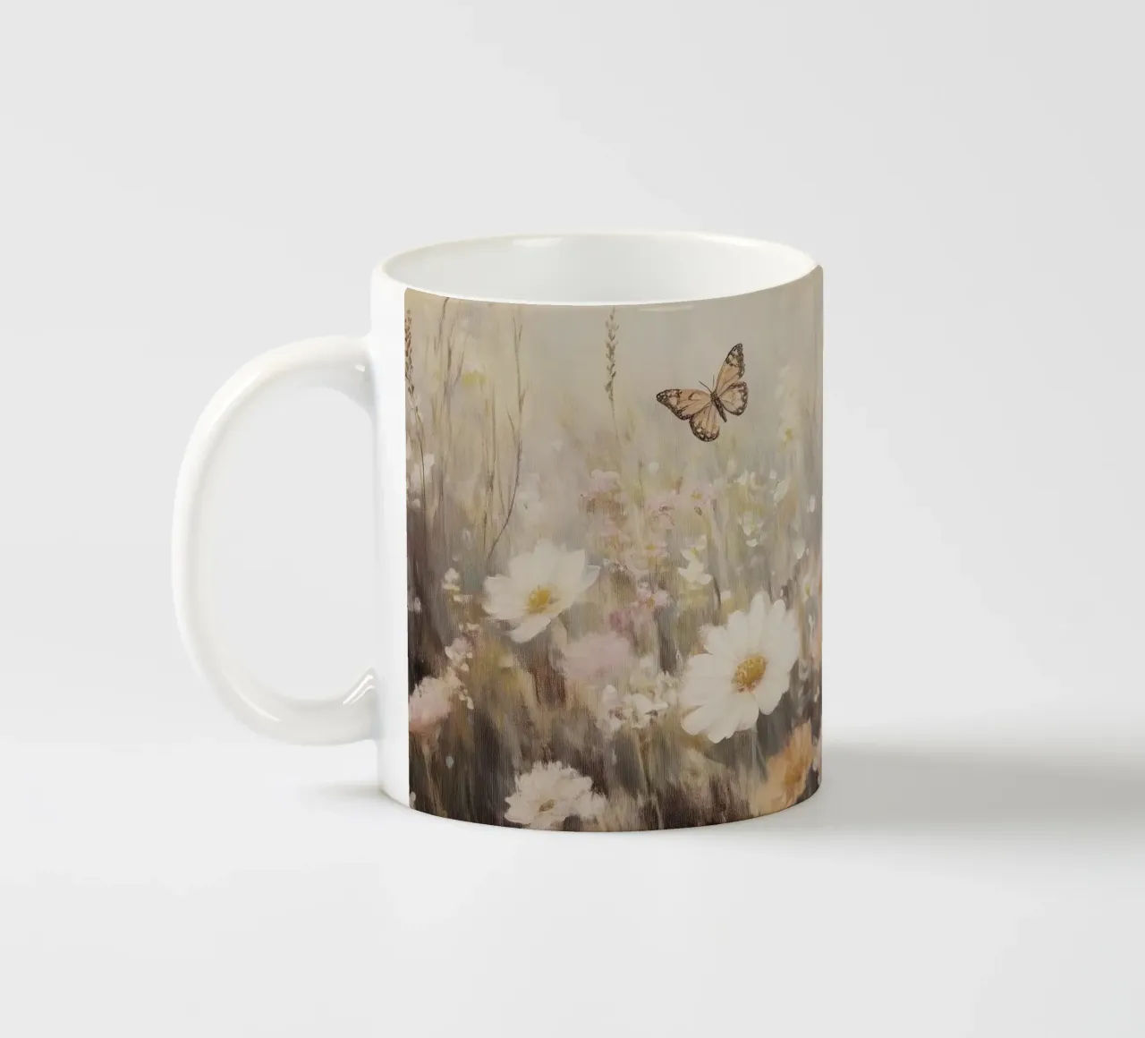 Prato con farfalle e fiori tazza in ceramica da Melloi Art Print