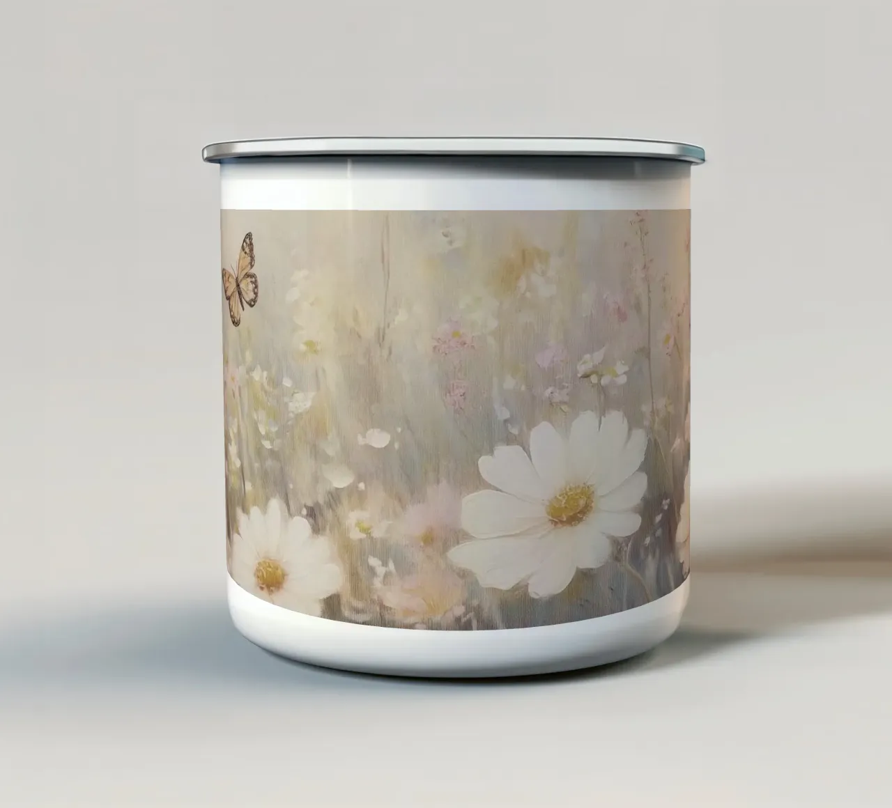 Prato con farfalle e fiori tazza in smalto da Melloi Art Print