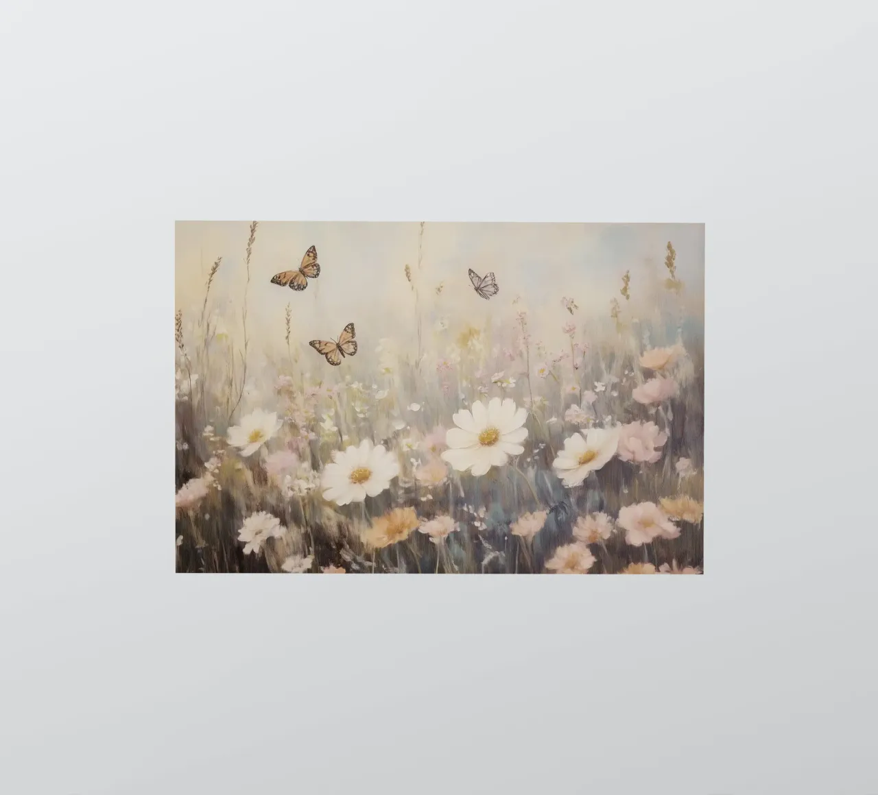 Wiese mit Schmetterlingen und Blumen Sticker von Melloi Art Print