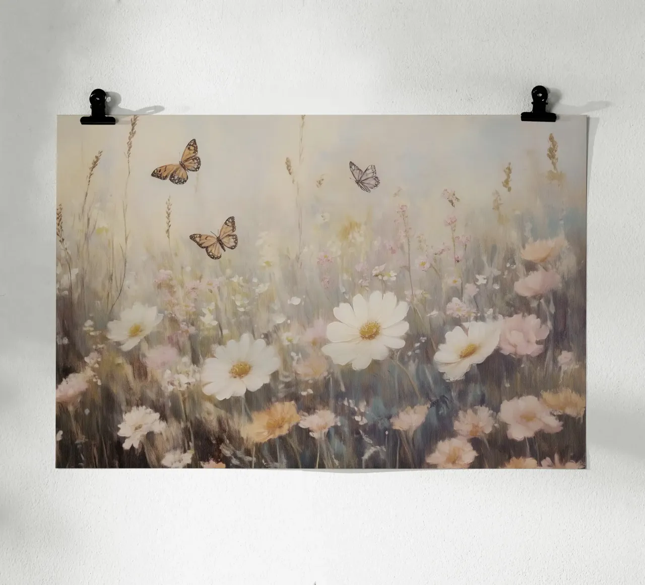 Prato con farfalle e fiori carta hahnemühle da Melloi Art Print