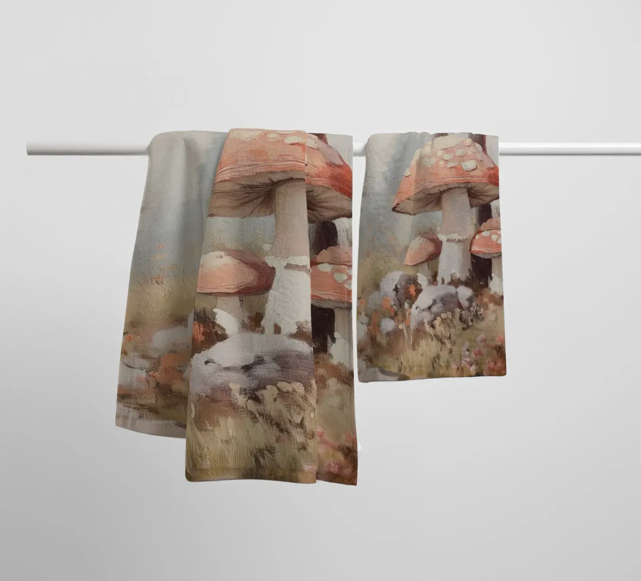 Forest with Enchanting Mushrooms towel by Melloi Art Print