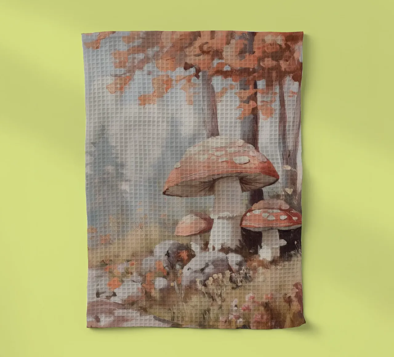 Foresta con funghi incantevoli canovaccio da cucina da Melloi Art Print