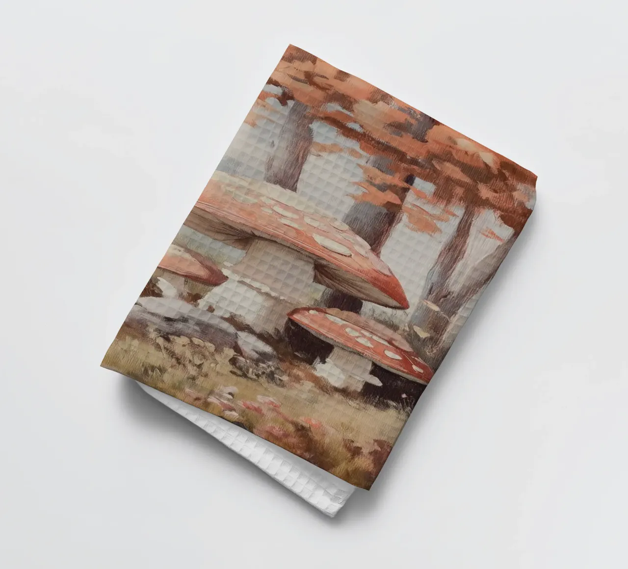 Foresta con funghi incantevoli canovaccio da cucina da Melloi Art Print
