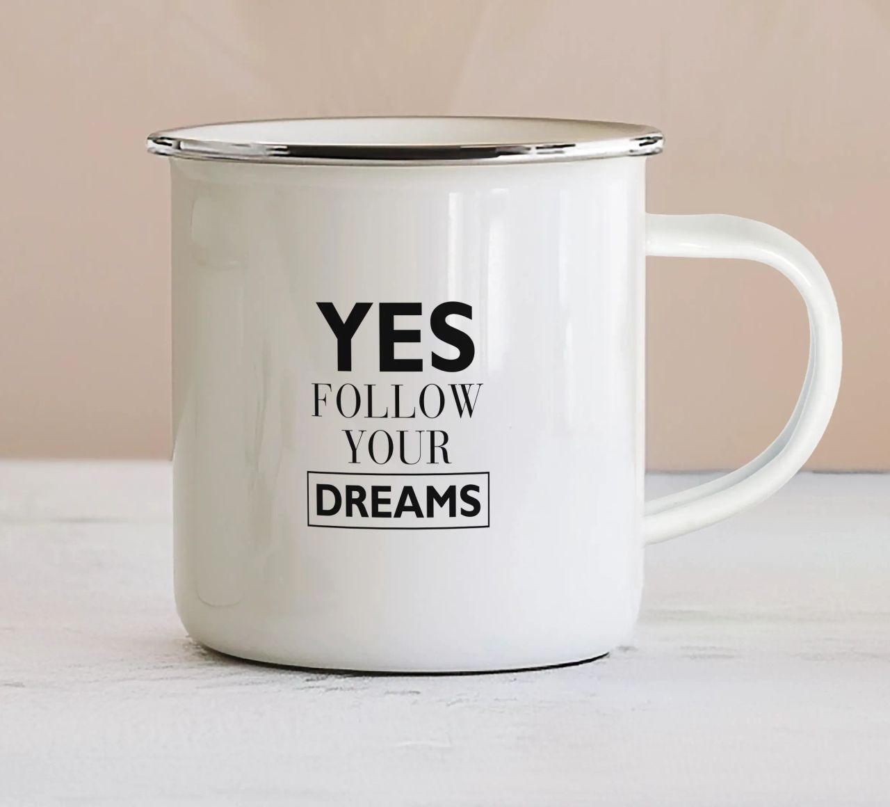 YES FOLLOW YOUR DREAMS tazza in smalto da Meridian Design