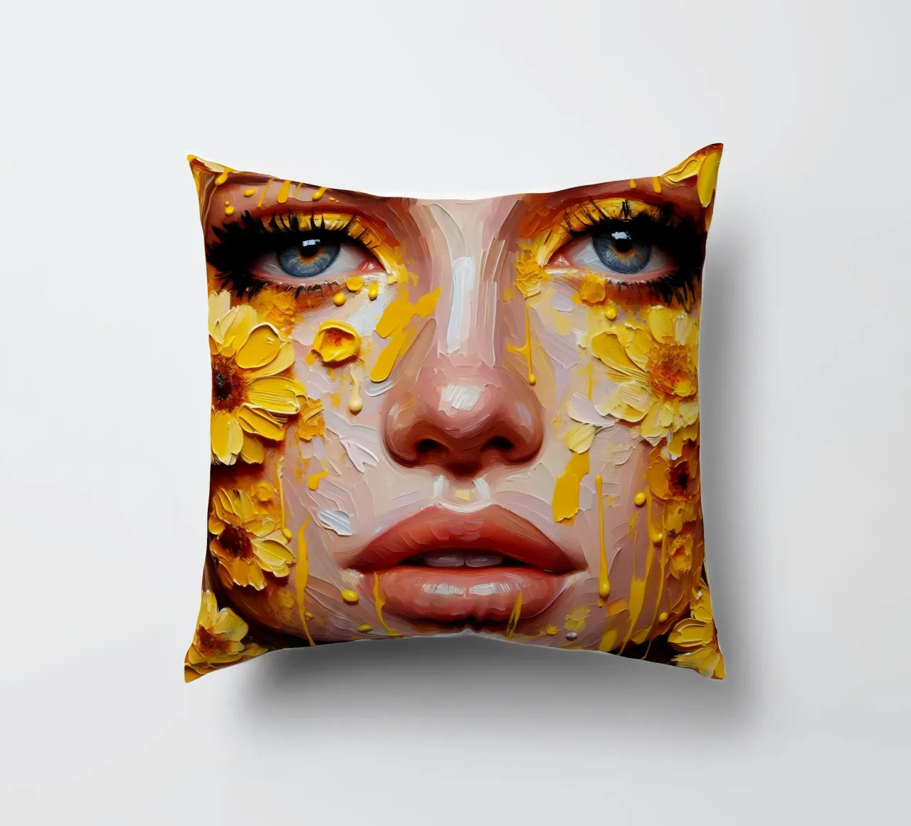Portrait d'une fleur jaune coussin de ARTOMATIC