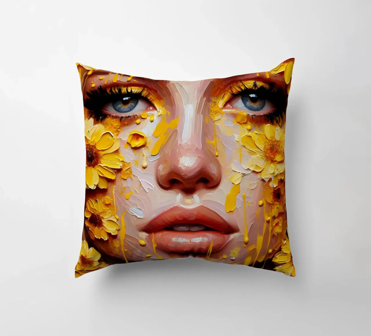 Portrait d'une fleur jaune coussin de ARTOMATIC