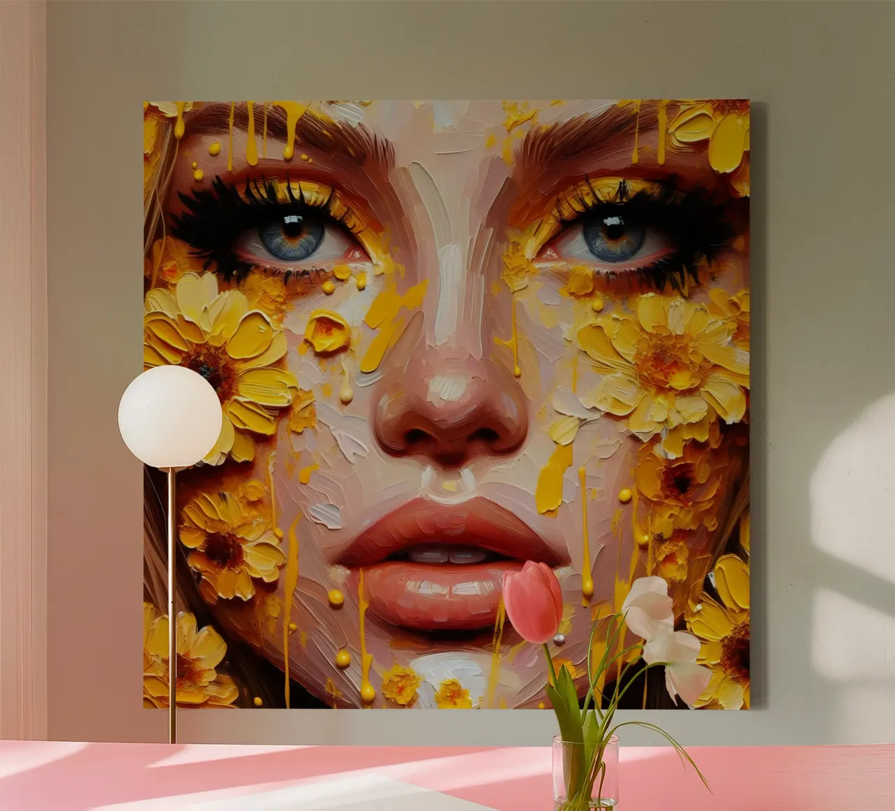 Portrait d'une fleur jaune toile avec Caisse américaine de ARTOMATIC