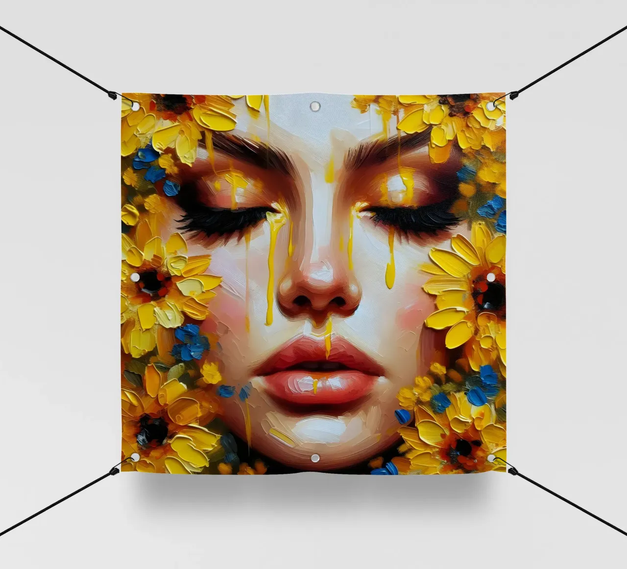 Portrait d'une fleur jaune et bleue bâche pvc de ARTOMATIC