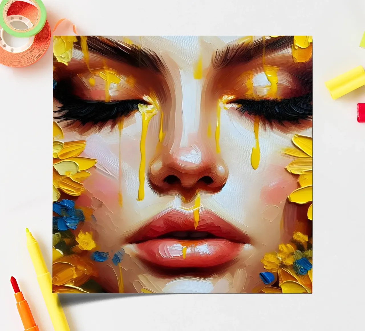 Portrait d'une fleur jaune et bleue planche autocollant de ARTOMATIC