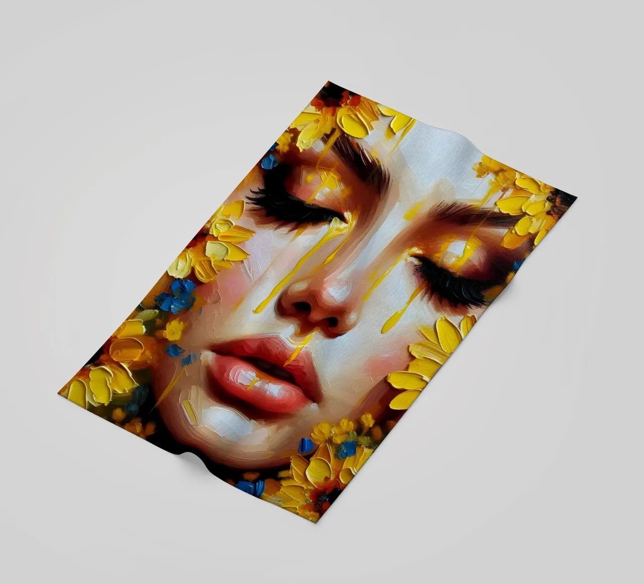 Portrait d'une fleur jaune et bleue serviette de plage de ARTOMATIC