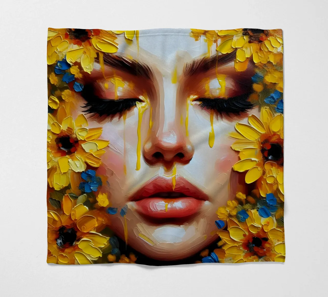 Portrait d'une fleur jaune et bleue plaid polaire de ARTOMATIC