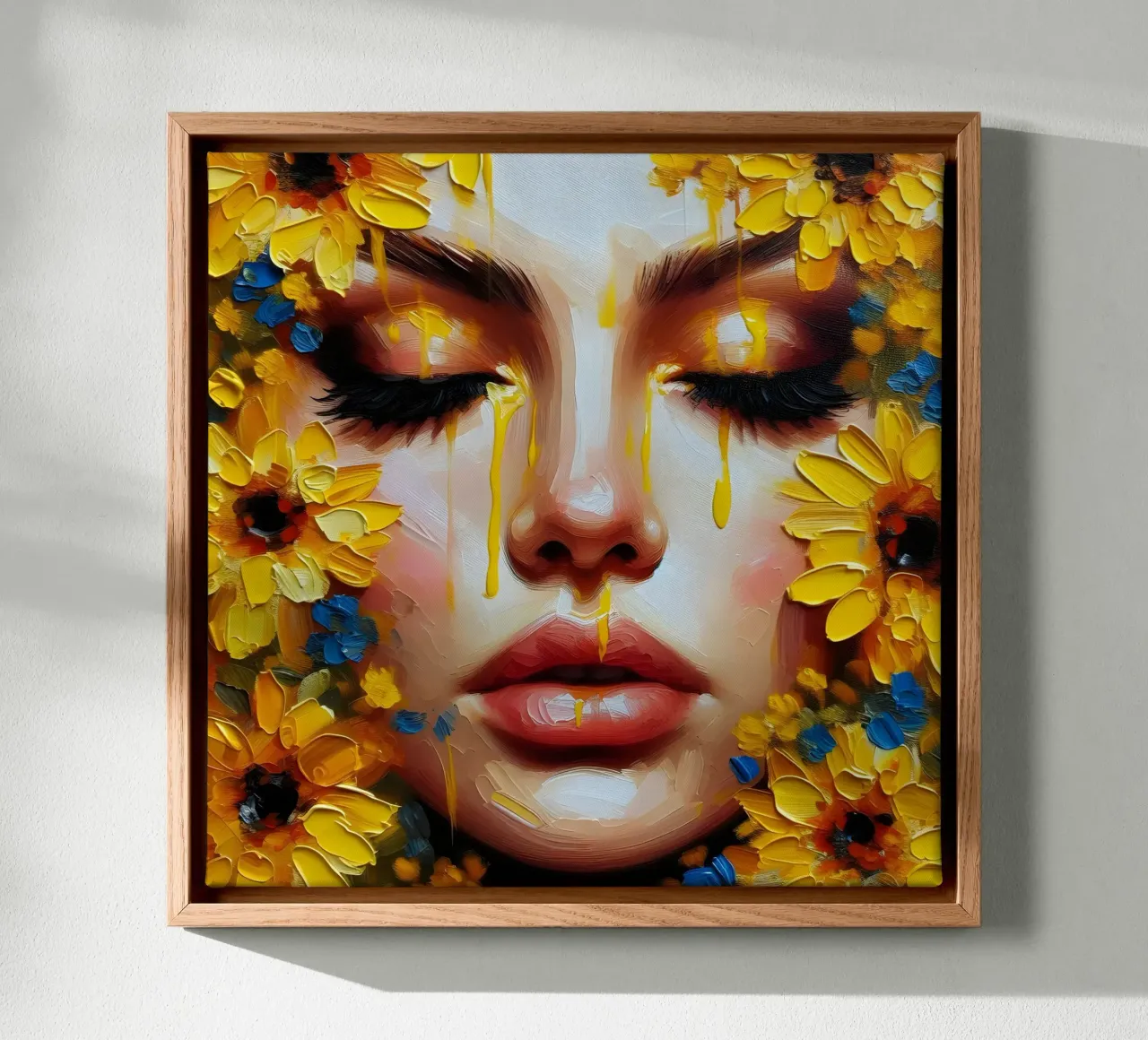 Portrait d'une fleur jaune et bleue toile avec Caisse américaine de ARTOMATIC