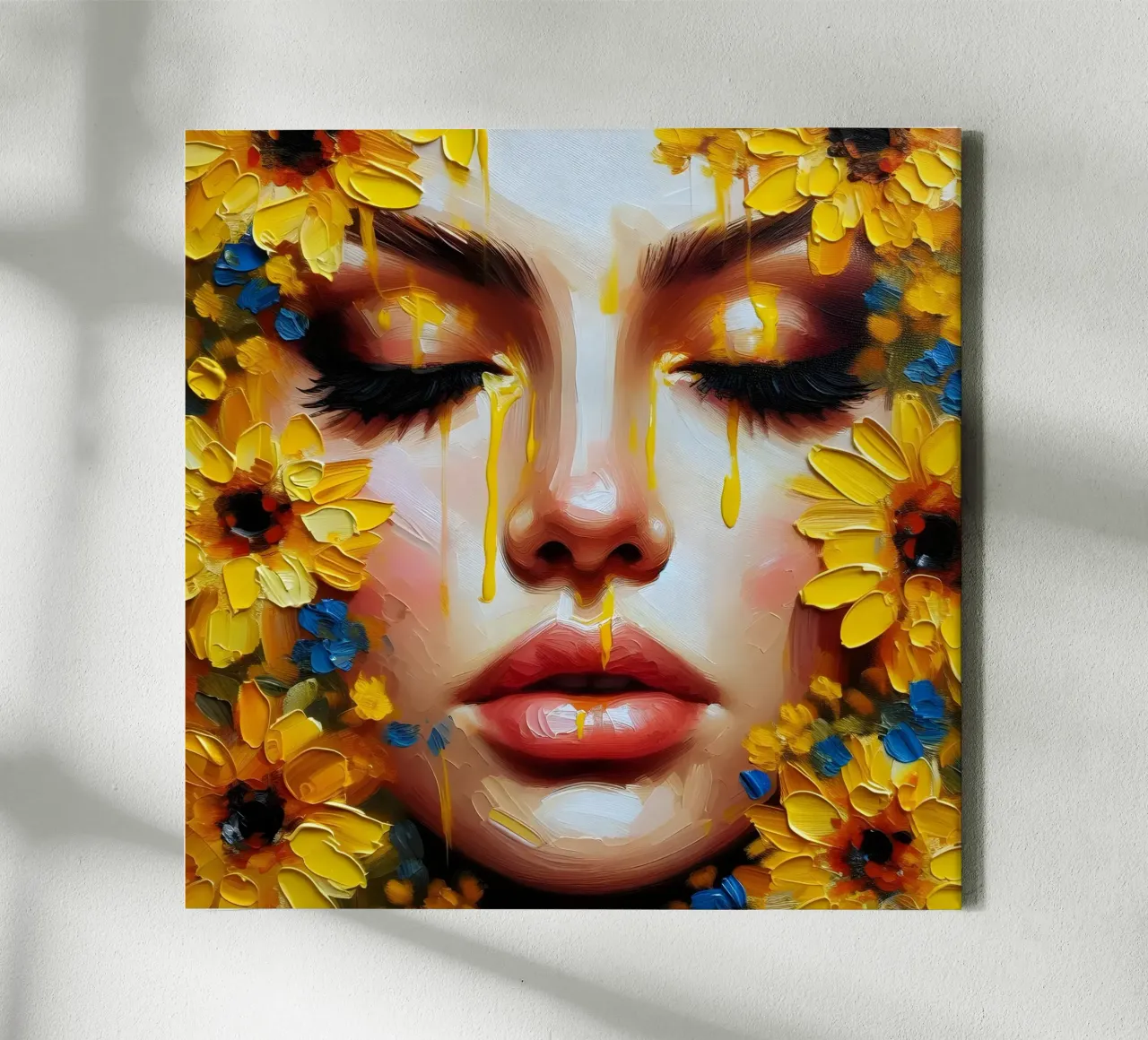 Portrait d'une fleur jaune et bleue toile avec Caisse américaine de ARTOMATIC