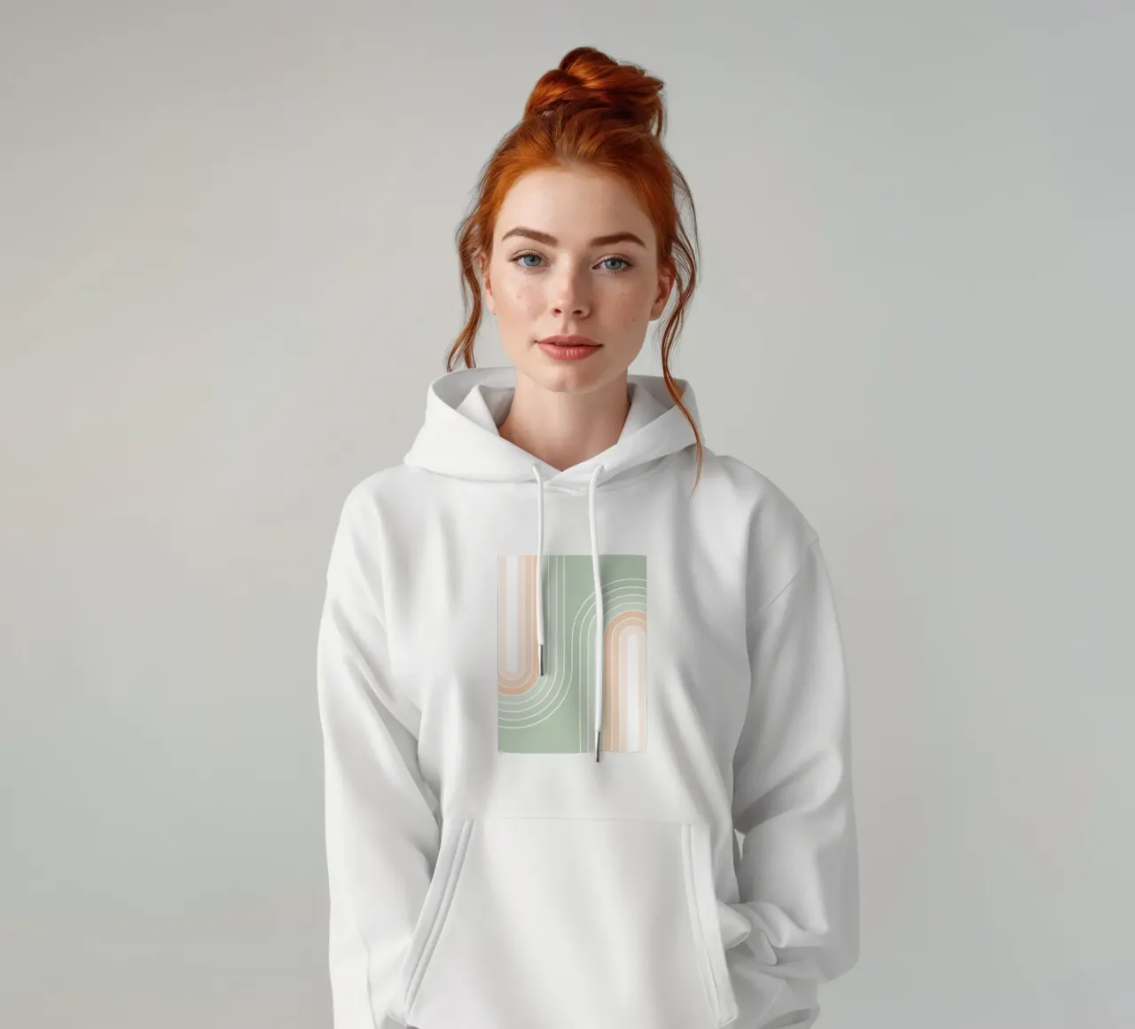 Doppio arcobaleno retrò - Verde salvia pastello e pesca fuzz felpa con cappuccio da Dominique Vari Abstract