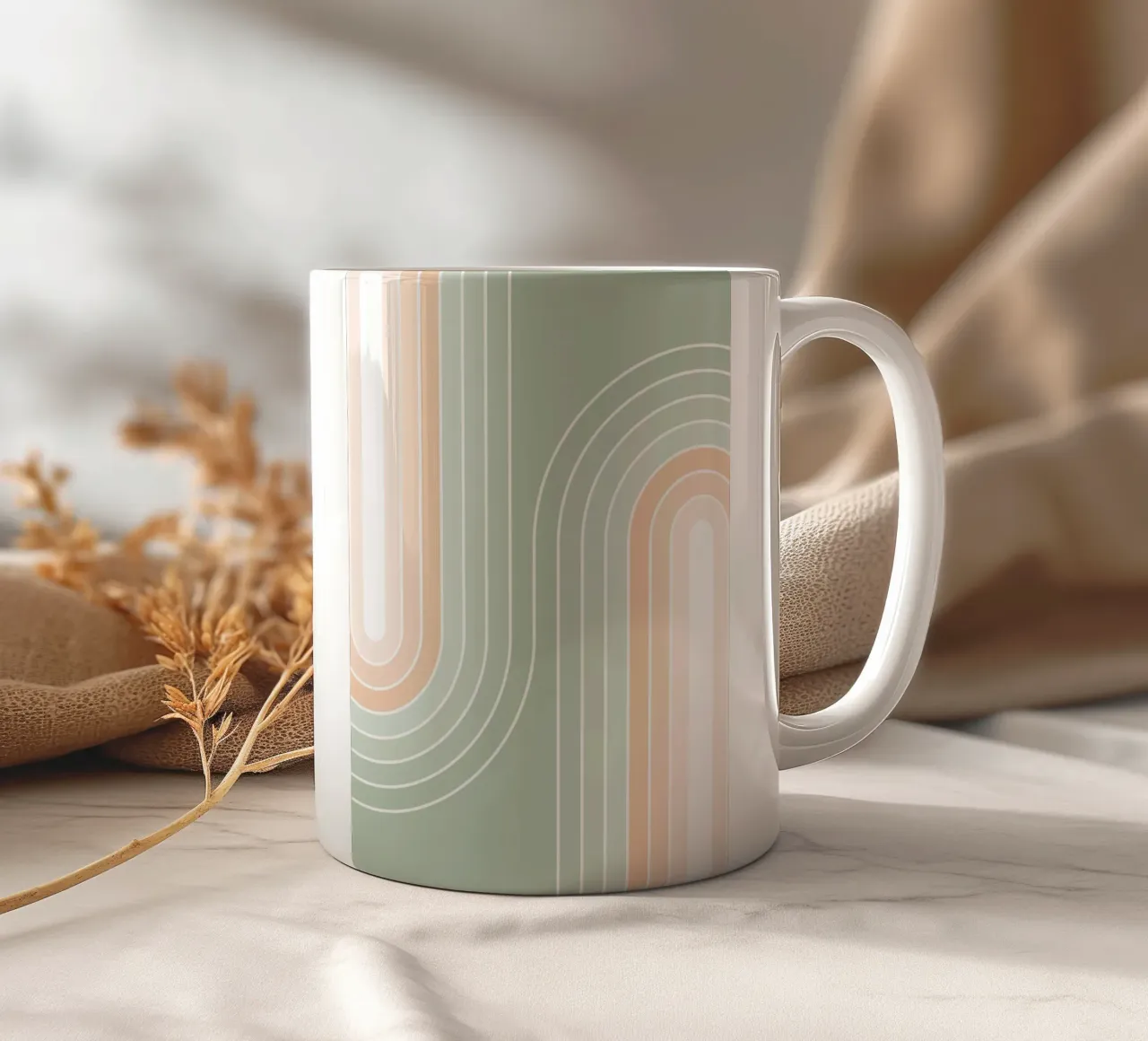 Retro Double Rainbow - Pastell Salbei Grün & Pfirsich Fuzz Keramik Tasse von Dominique Vari Abstract