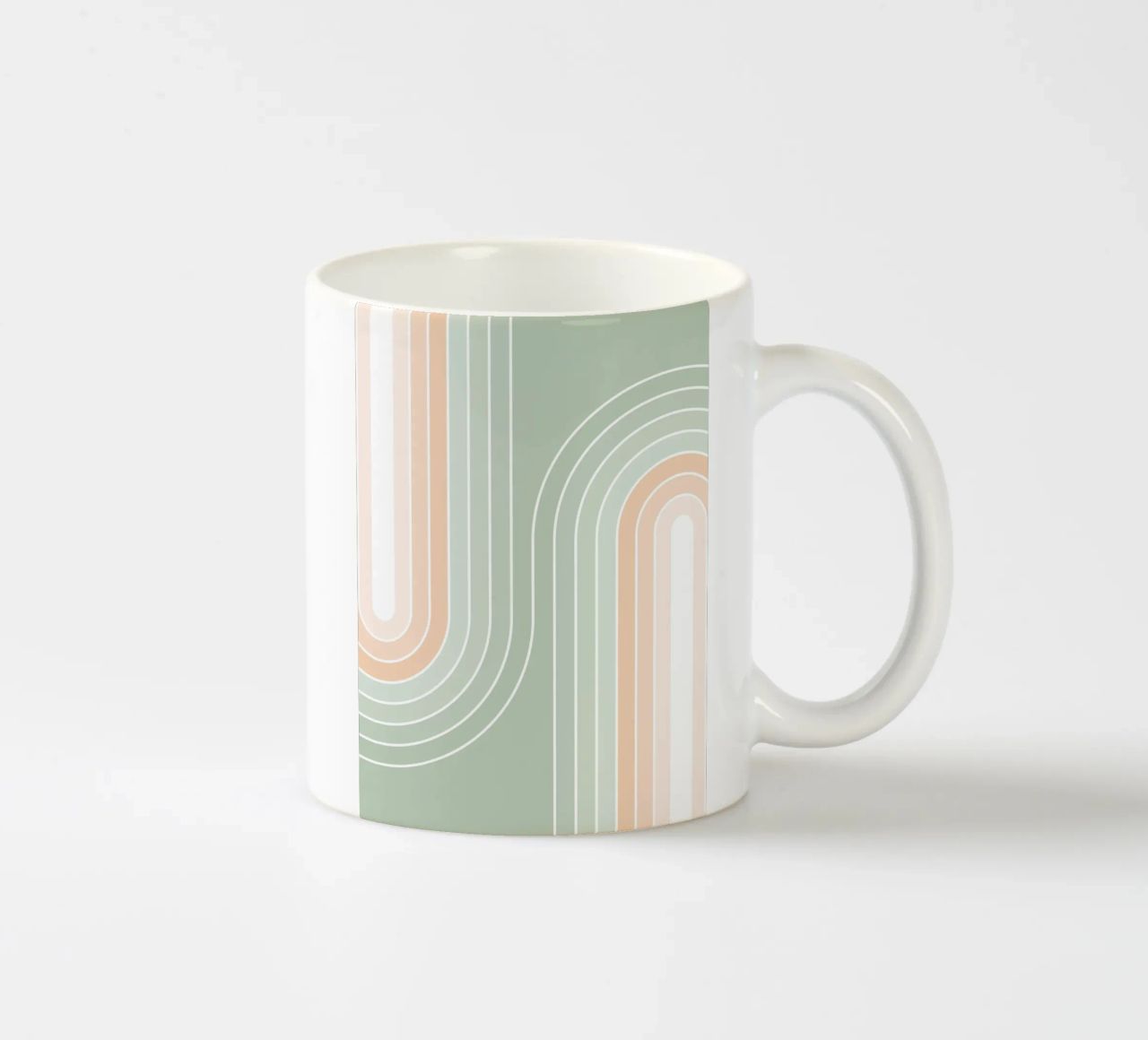 Doppio arcobaleno retrò - Verde salvia pastello e pesca fuzz tazza in ceramica da Dominique Vari Abstract