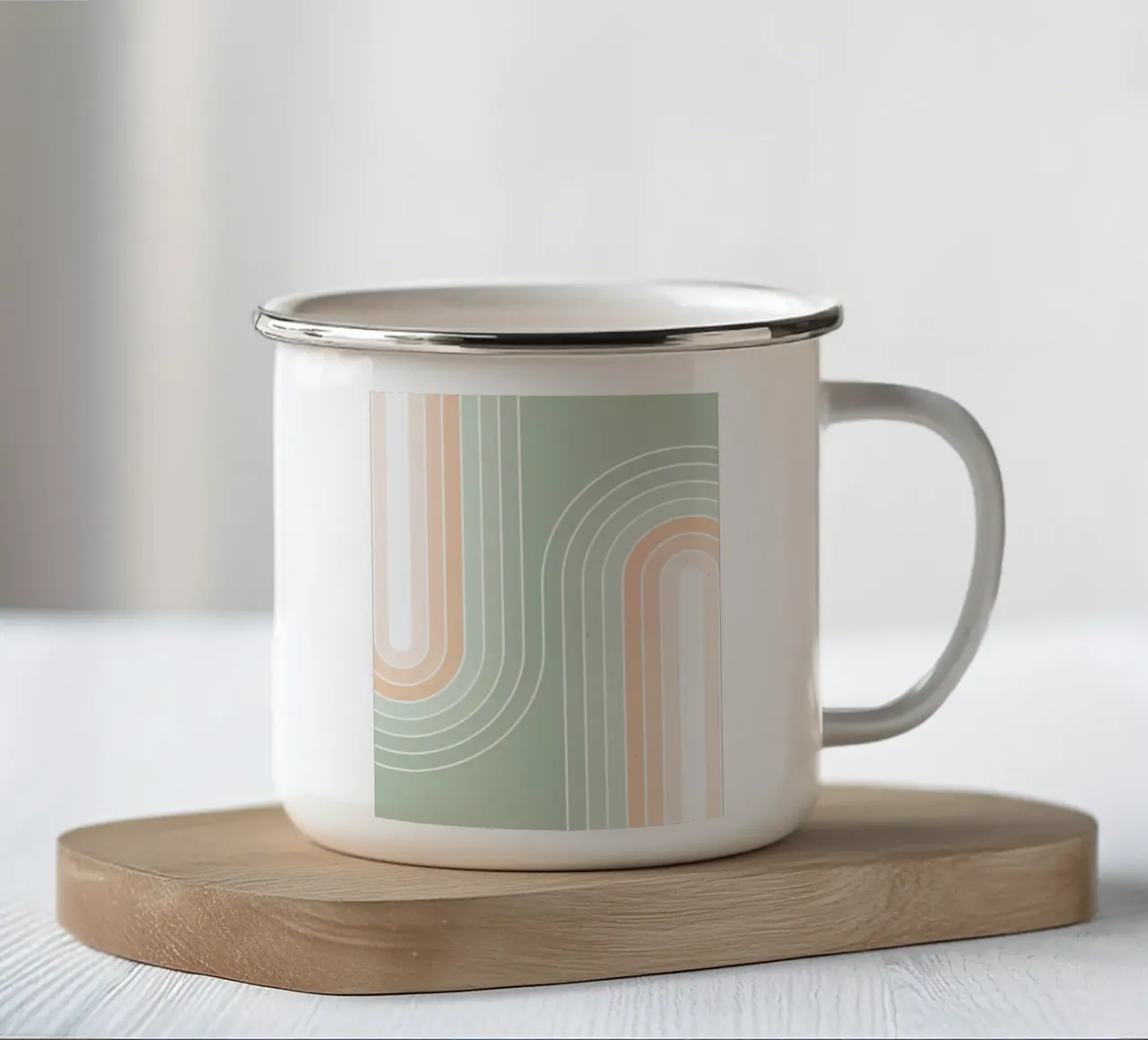 Retro Double Rainbow - Pastell Salbei Grün & Pfirsich Fuzz Emaille Tasse von Dominique Vari Abstract