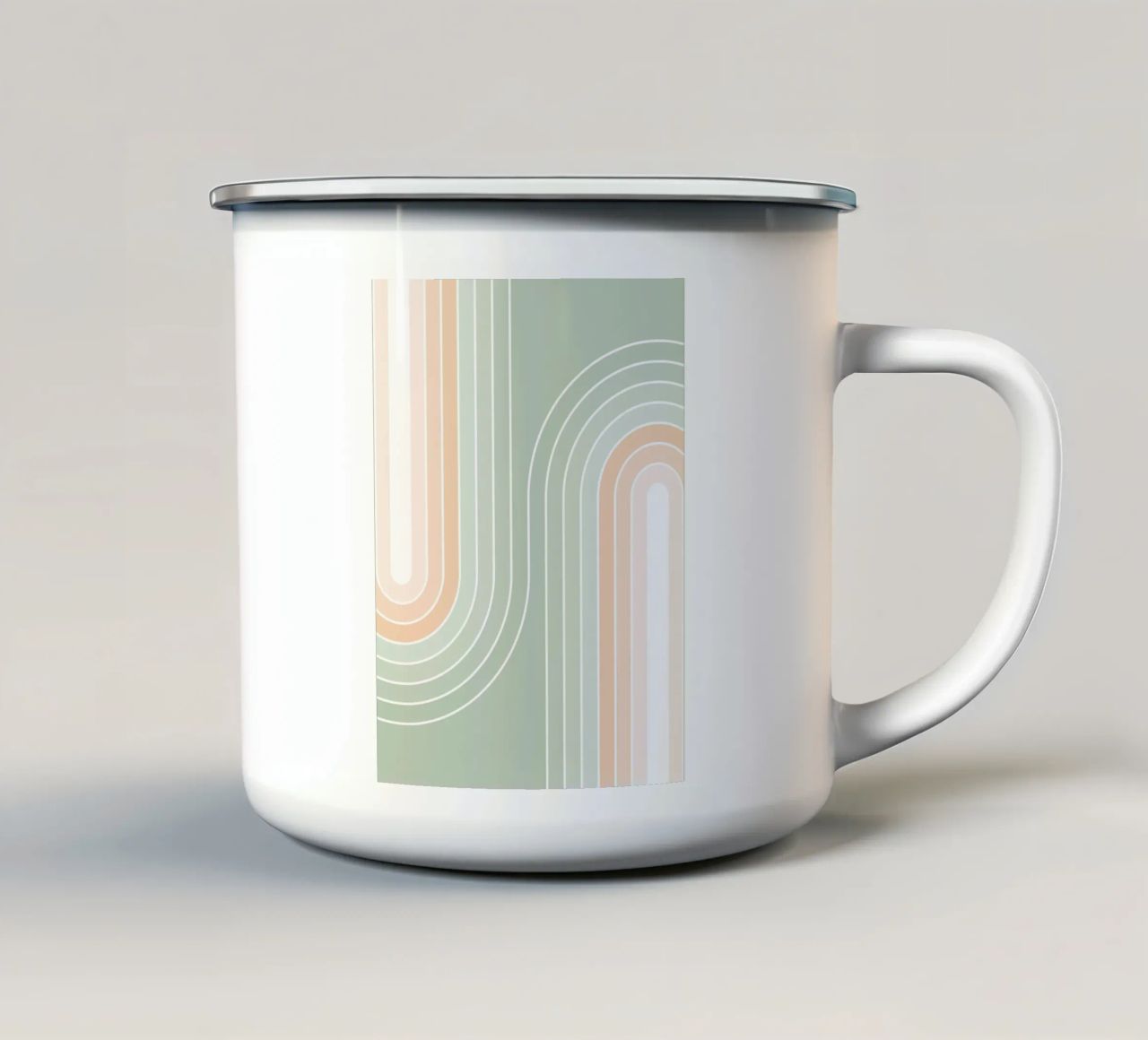 Doppio arcobaleno retrò - Verde salvia pastello e pesca fuzz tazza in smalto da Dominique Vari Abstract