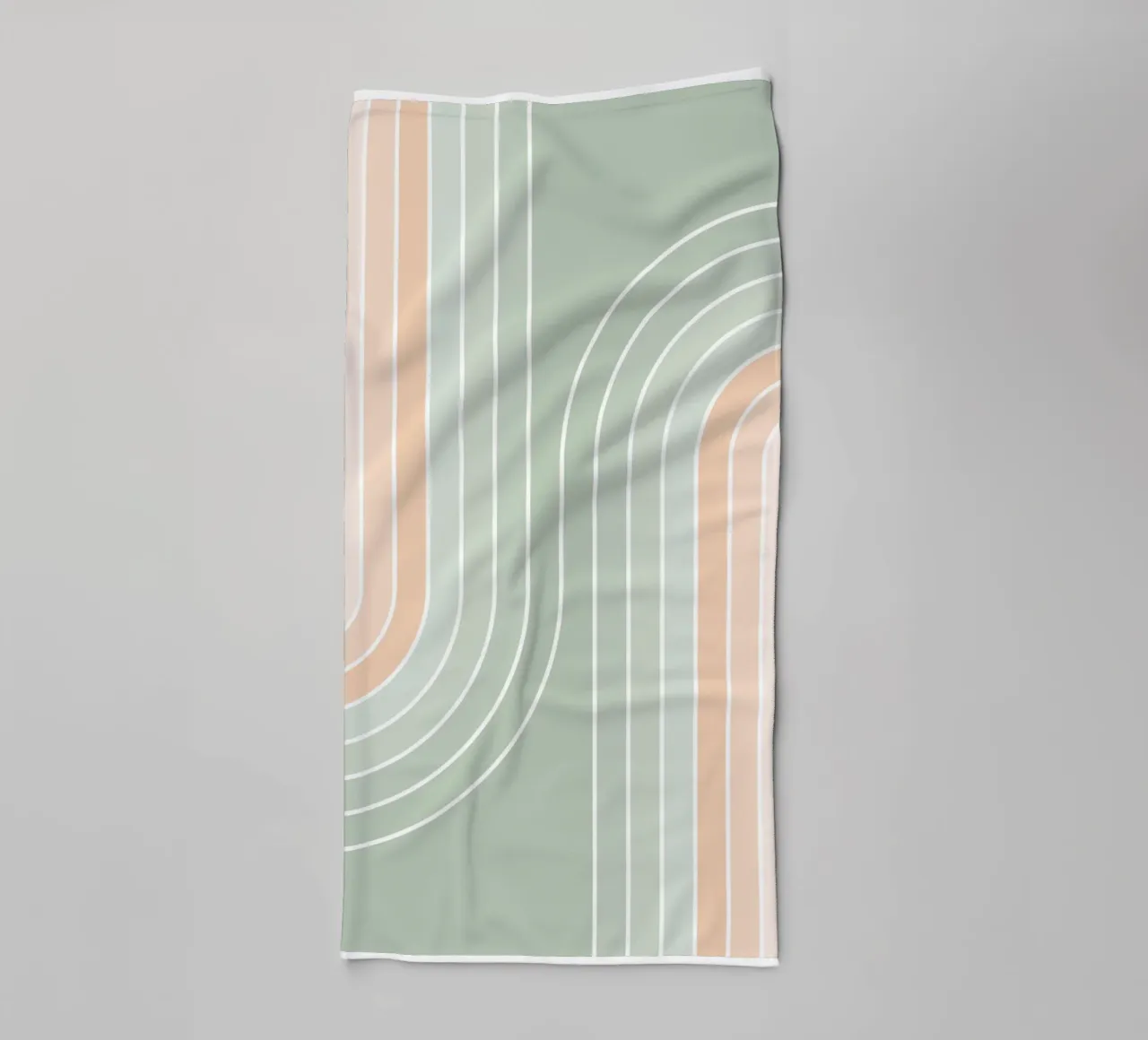 Retro Double Rainbow • Pastel Sage Green & Peach Fuzz towel by Dominique Vari Abstract