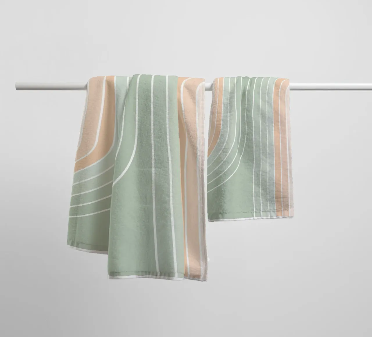 Retro Double Rainbow • Pastel Sage Green & Peach Fuzz towel by Dominique Vari Abstract