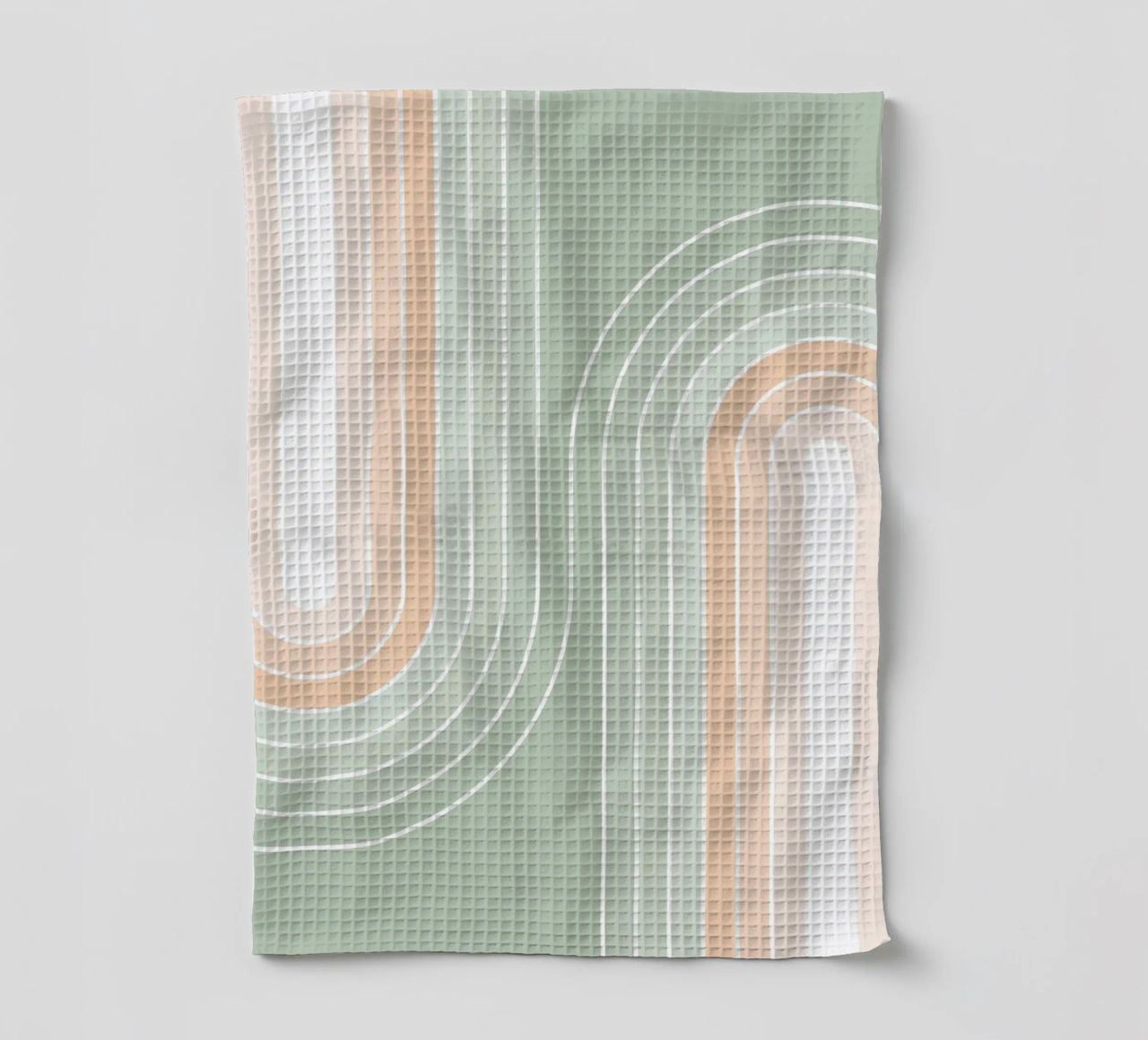 Retro Double Rainbow - Pastel Sage Green & Peach Fuzz torchon de Dominique Vari Abstract