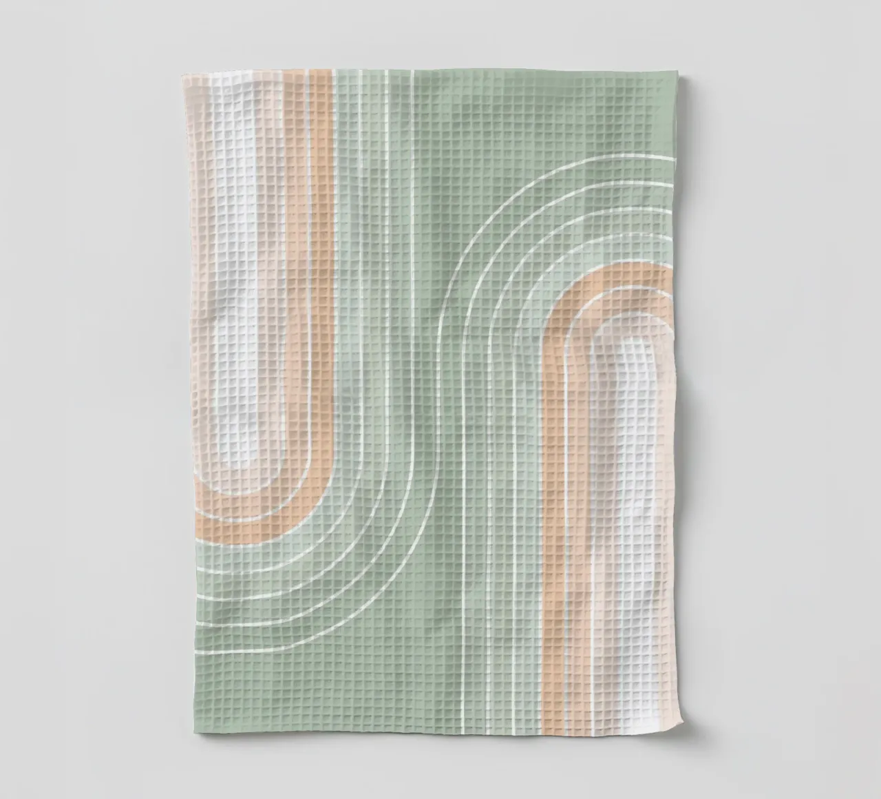 Retro Double Rainbow - Pastel Sage Green & Peach Fuzz torchon de Dominique Vari Abstract