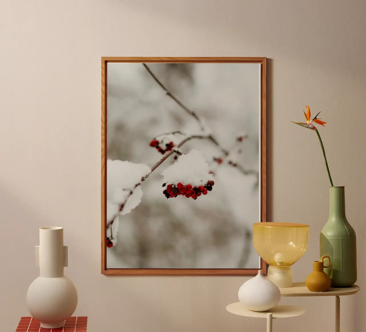 Bacche rosse nella neve alluminio dibond da Whole©