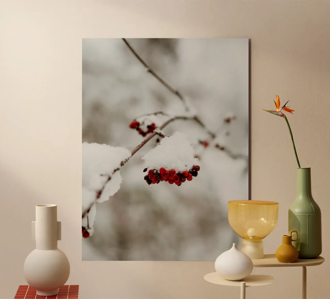 Bacche rosse nella neve alluminio dibond da Whole©