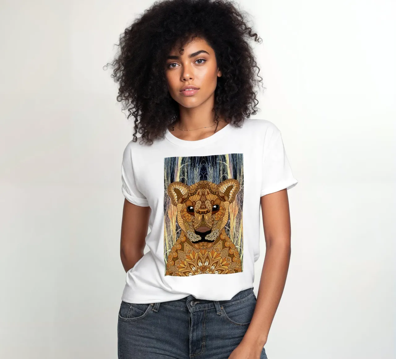 Lioness women's fitted t-shirt by Angelika Parker