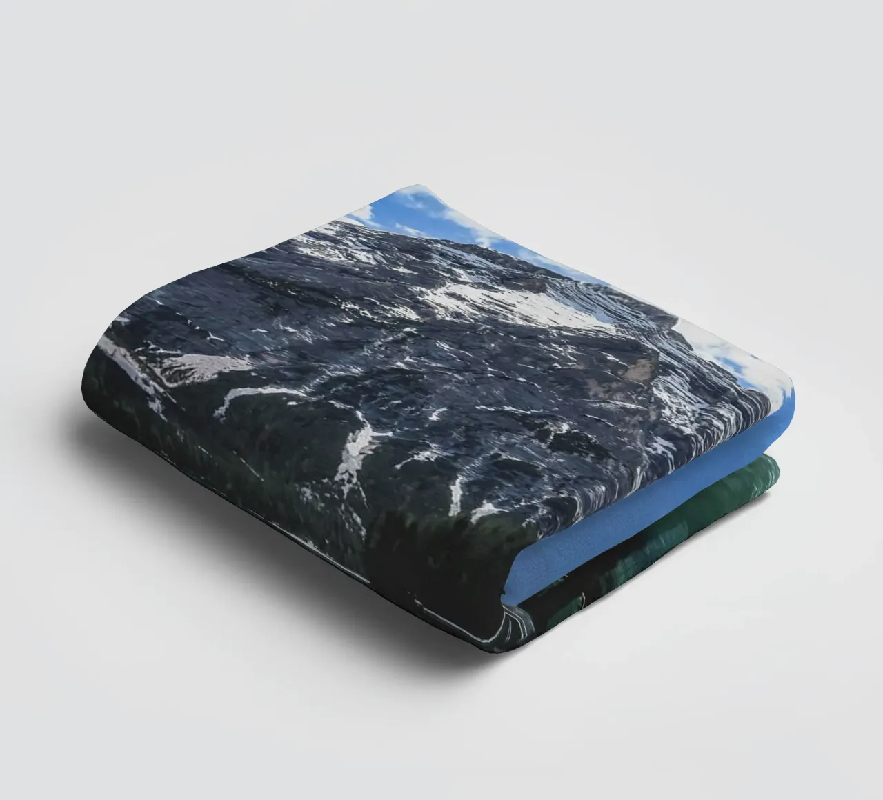Mountain lake with wooden hut design towel by Whole©