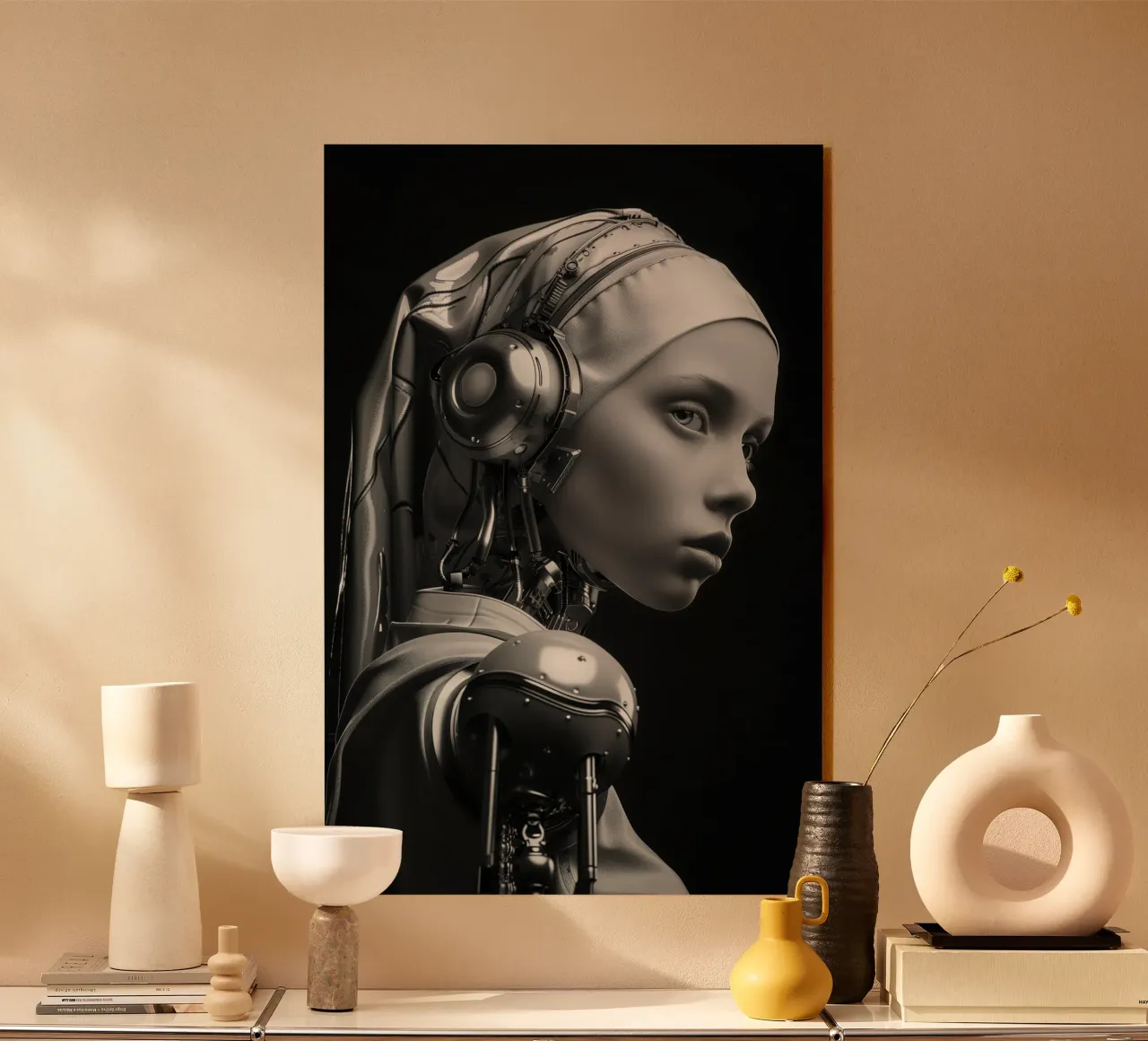 Ragazza Android cyberpunk con l'orecchino di perla plexiglass da Autofocus