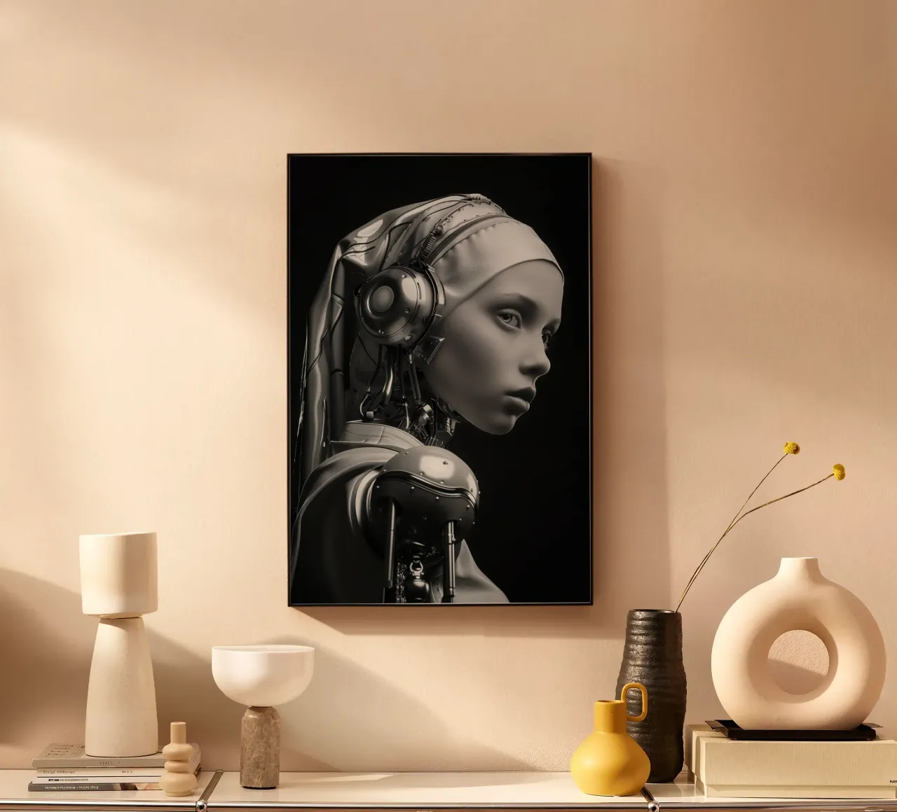 Ragazza Android cyberpunk con l'orecchino di perla alluminio dibond da Autofocus