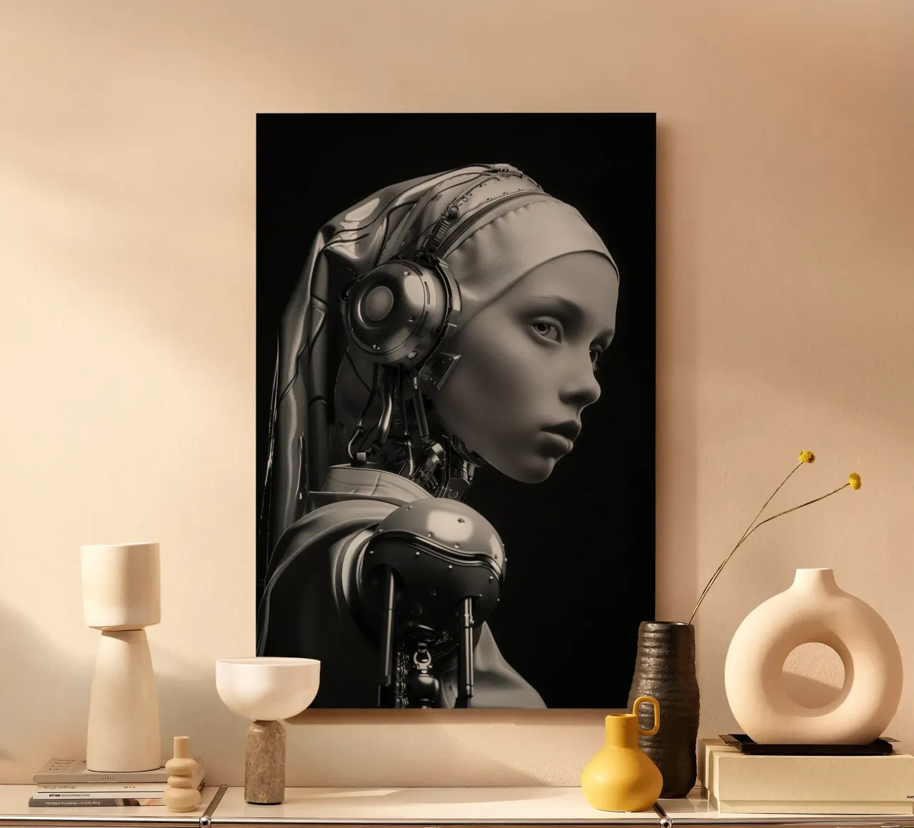 Ragazza Android cyberpunk con l'orecchino di perla alluminio dibond da Autofocus