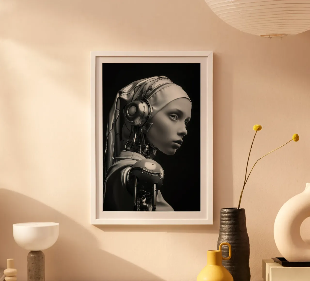 Ragazza Android cyberpunk con l'orecchino di perla carta hahnemühle da Autofocus