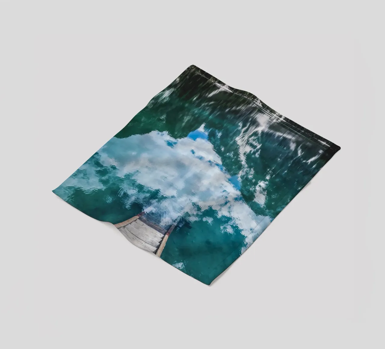 Reflecting mountain lake with jetty fleece blanket by Whole©