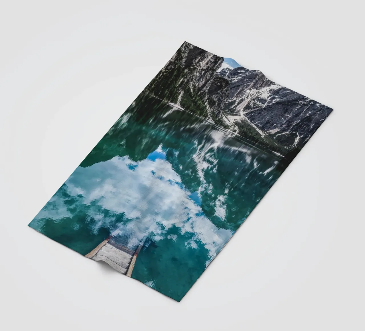Reflecting mountain lake with jetty fleece blanket by Whole©