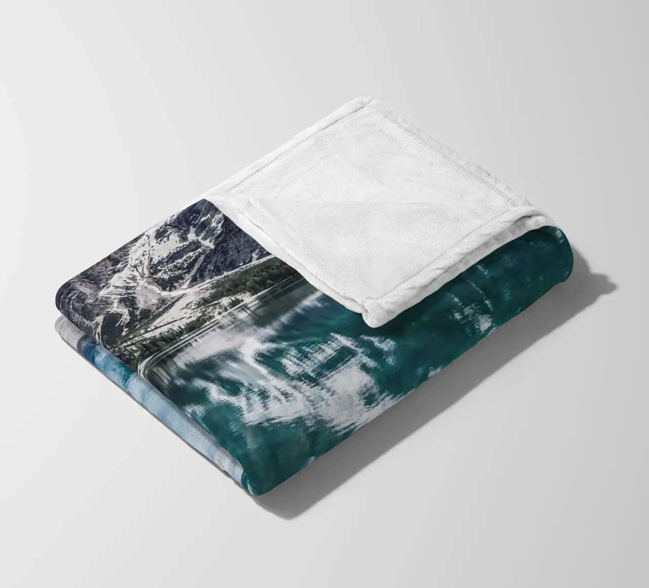 Reflecting mountain lake with jetty fleece blanket by Whole©
