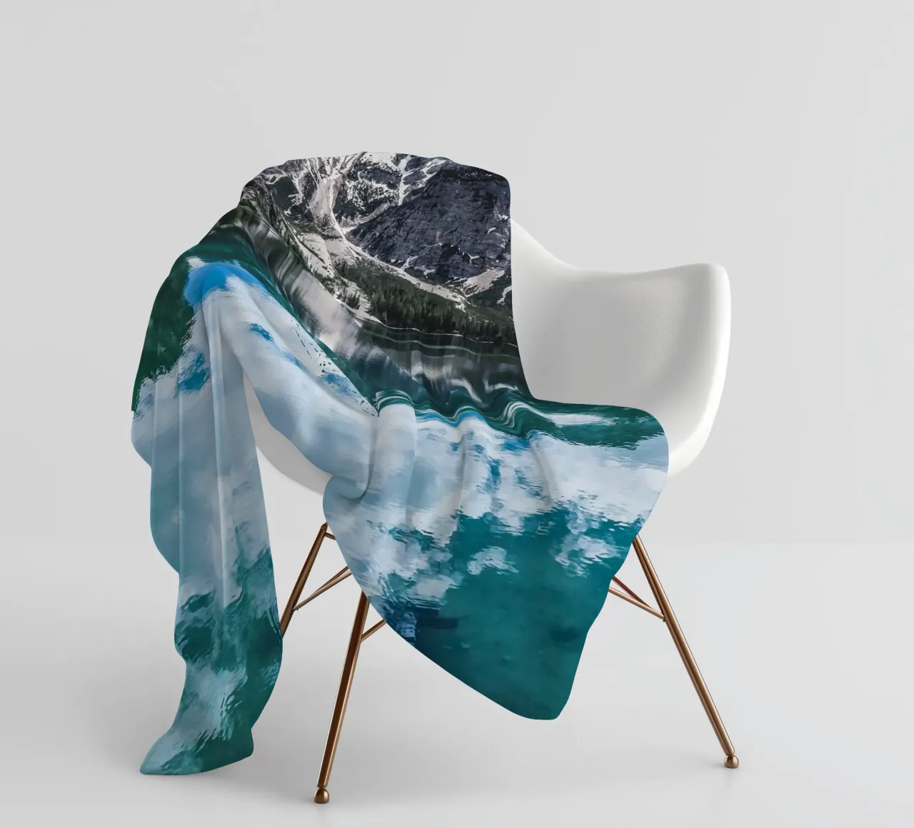 Reflecting mountain lake with jetty fleece blanket by Whole©