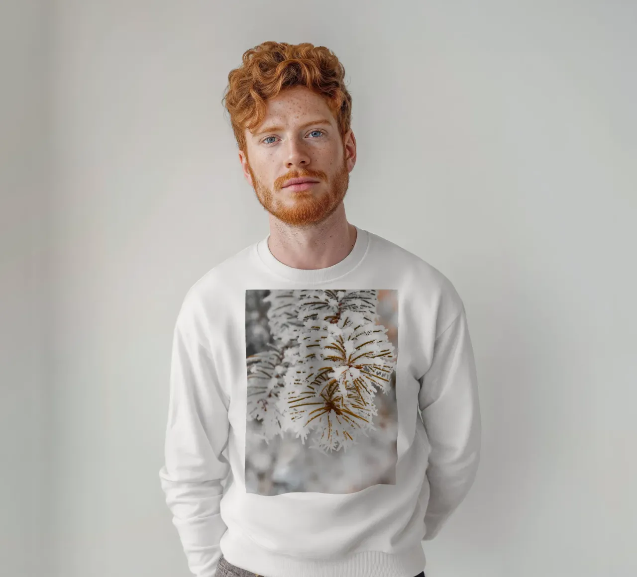 Snowy fir branches design sweatshirt by Whole©