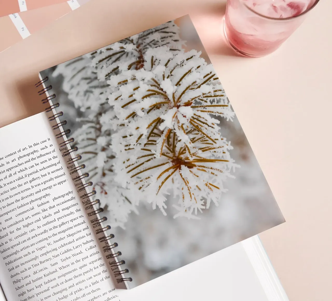 Snowy fir branches design spiral notebook by Whole©