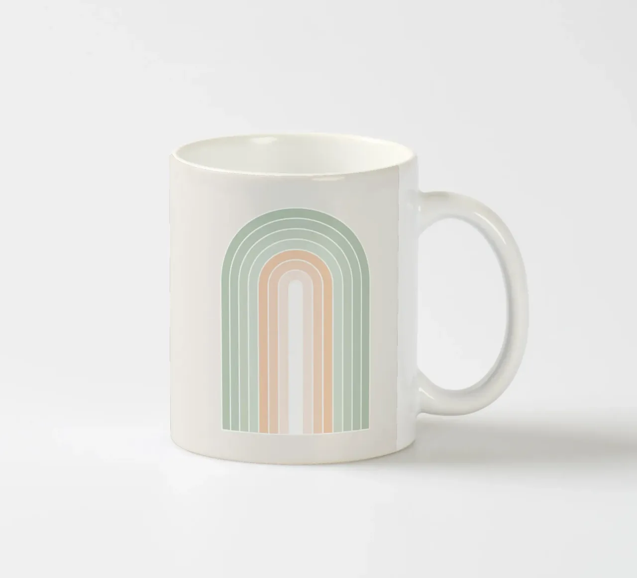 Serene Retro Rainbow - Pastel Sage Green and Peach Fuzz ceramic mug by Dominique Vari Abstract