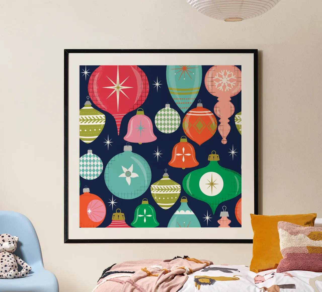 Adornos navideños retro Azul poster de susanacosta