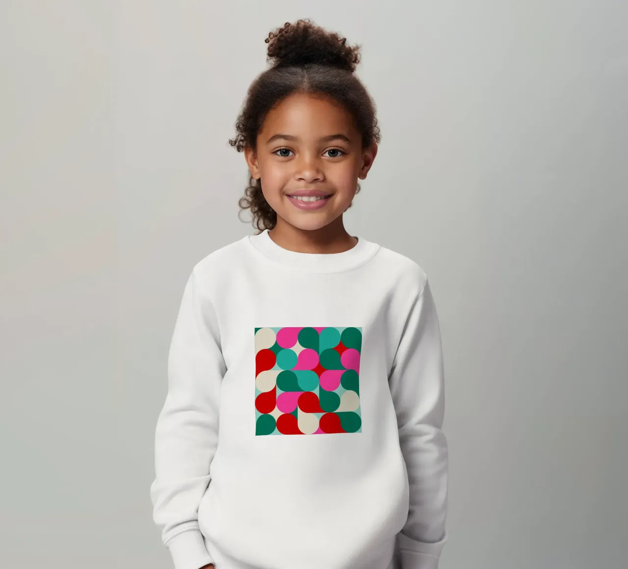 Retro Geometrisch Kerstdruppelpatroon - Roze Blauw Rood Groen kinder sweatshirt van Dominique Vari Abstract