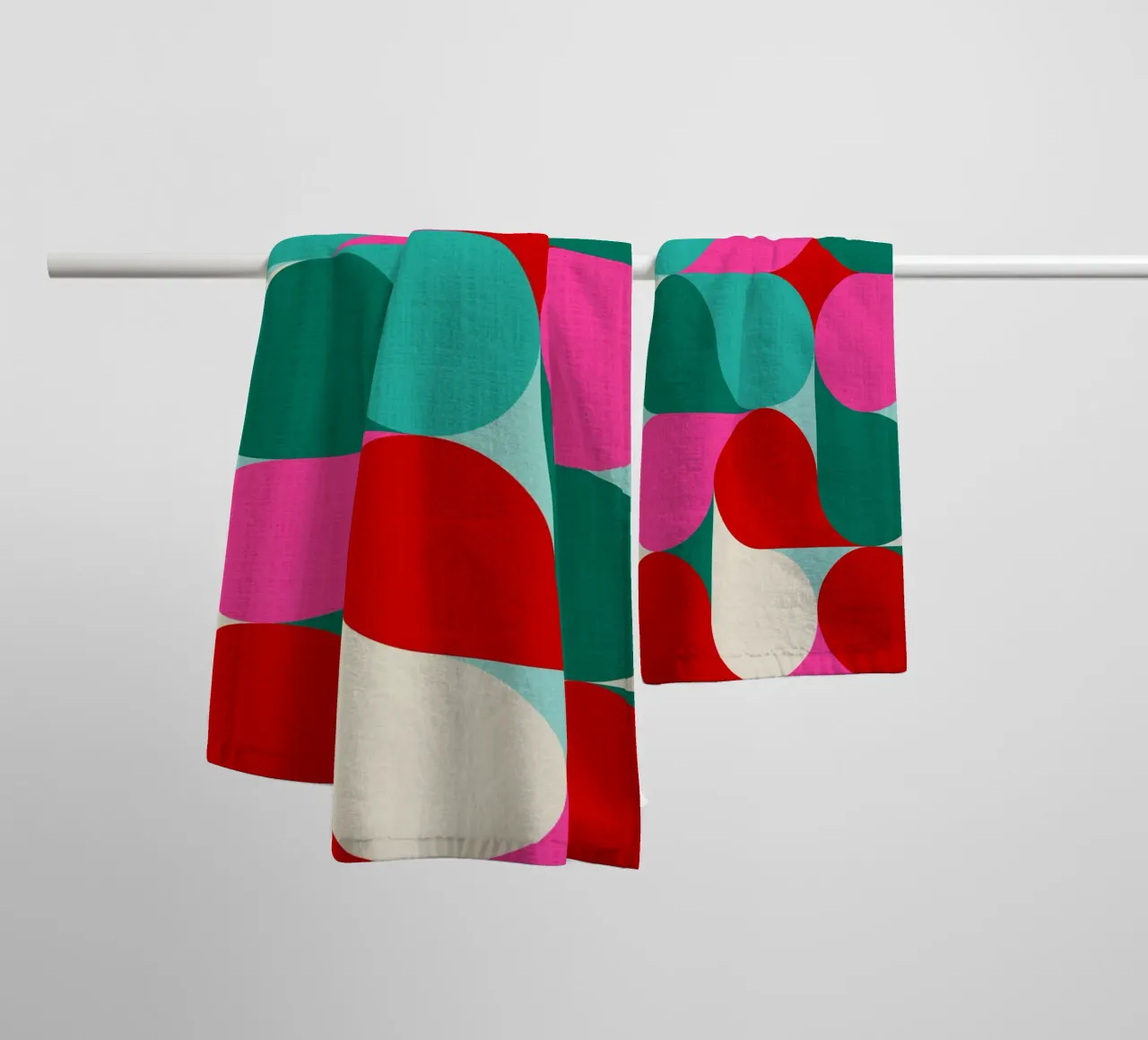 Retro Geometric Christmas Drop Pattern • Pink Teal Red Green towel by Dominique Vari Abstract